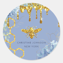 logo van bijen en blauwe hydrangea ronde sticker