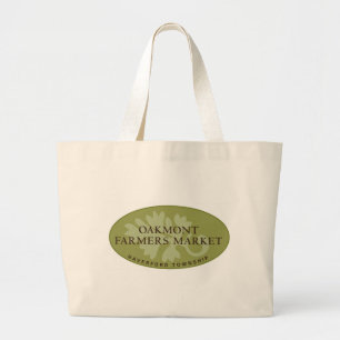 Logo van de landbouwmarkt van Oakmont Grote Tote Bag