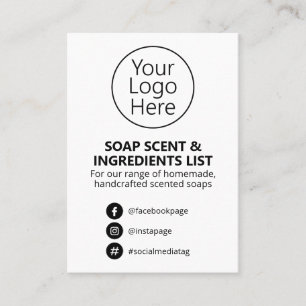 Logo van de lijst met zwarte en witte soap-ingredi visitekaartje