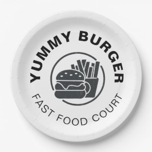 Logo van fastfoodrestaurant voor op maat gemaakte papieren bordje