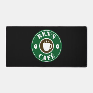 Logo van koffiekop en bonen aangepelde teller bureaumat