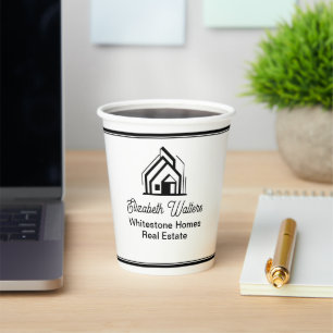 Logo van makelaarskantoor voor open huis papieren bekers