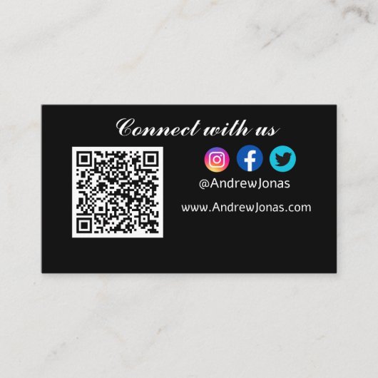 Logo Verbind met ons! Social media QR Code Zwart Visitekaartje (Voorkant)