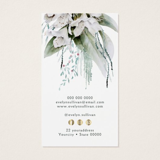 logo vert émeraude fleurs blanches carte de visite (Dos)