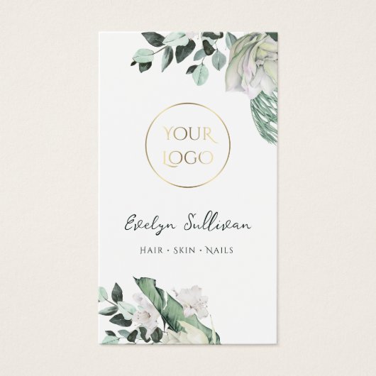 logo vert émeraude fleurs blanches carte de visite (Devant)