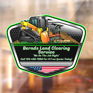 Logo voor het opruimen van land en mulchen aanpass raamsticker