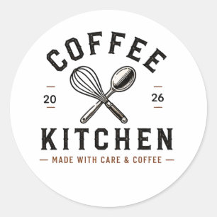 ☕ Logo voor koffiekeuken cafépersoneel ☕ Ronde Sticker