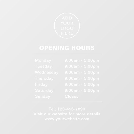 Logo voor openingstijden hier Bedrijfsmerk Bedrijf Raamsticker (Vel)