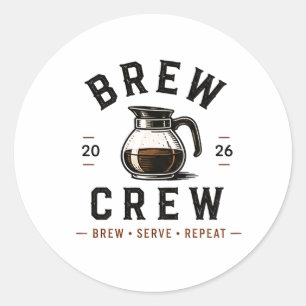 ☕ Logo voor personeel van Brew Crew koffiezaak ☕ Ronde Sticker