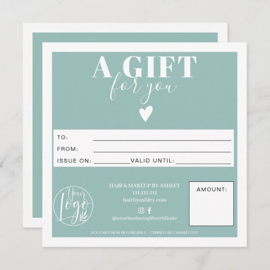 Logo voor winterblauw modern vierkant cadeaubon (Voorkant / Achterkant)