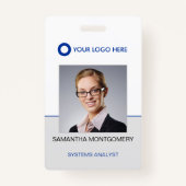 Logo werknemer Fotonaambalk Code Blauw grijs ID Badge (Voorkant)