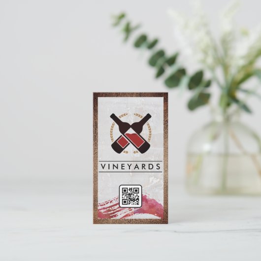 Logo wijnflessen | Marmer | QR-code Visitekaartje (Staand voorkant)