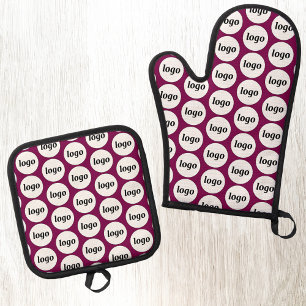 Logo Zakelijk Promotiepatroon Magenta Roze Ovenwant & Pannenlap Set