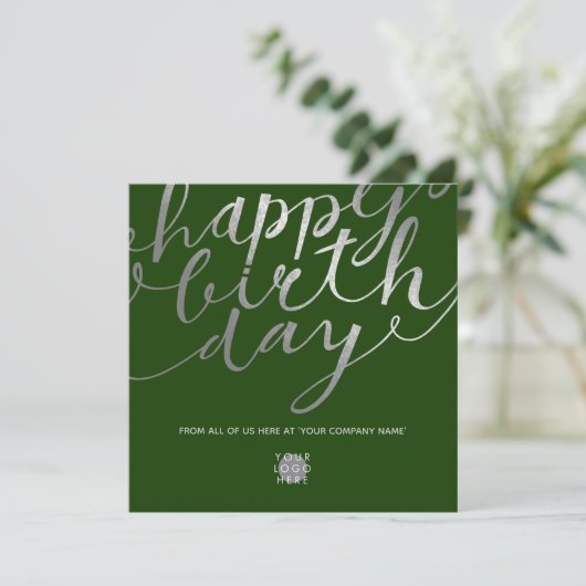 Logo Zilver Script Lettering Forest Green Birthday Kaart (Staand voorkant)