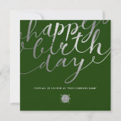 Logo Zilver Script Lettering Forest Green Birthday Kaart (Voorkant)