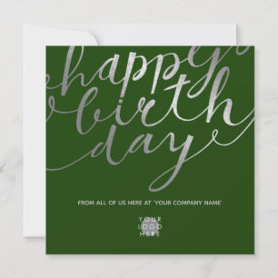 Logo Zilver Script Lettering Forest Green Birthday Kaart
