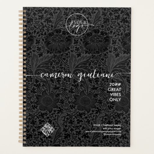 Logo Zwart Bloemen Naam Bedrijf QR CODE Bedrijf Planner (Voorkant)