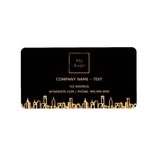 Logo zwart goud stad skyline zakelijk onroerend go etiket (Voorkant)