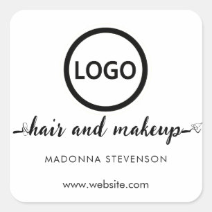 Logo zwart wit eenvoudige typografie haarmake-up vierkante sticker