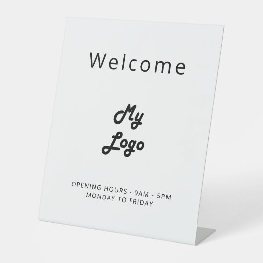 Logo zwart wit welkom bedrijf  reclamebord met voetstuk (Voorkant)