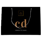 Logo zwarte goudmonogram initialen winkelen groot cadeauzakje (Voorkant)