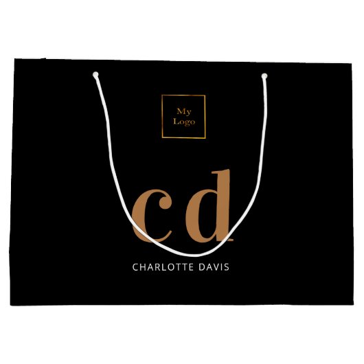 Logo zwarte goudmonogram initialen winkelen groot cadeauzakje (Achterkant)