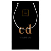 Logo zwarte goudmonogram initialen winkelen klein cadeauzakje (Achterkant)