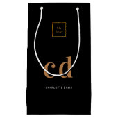 Logo zwarte goudmonogram initialen winkelen klein cadeauzakje (Voorkant)