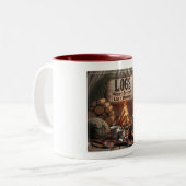 Logs & Lazy Mornings Mug – Cozy Camp Coffee Escape Tweekleurige Koffiemok (Voorkant links)