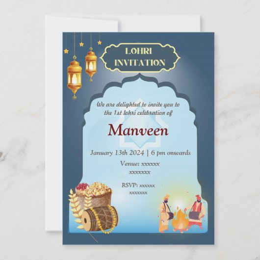 Lohri uitnodiging grijs en blauw (Voorkant)