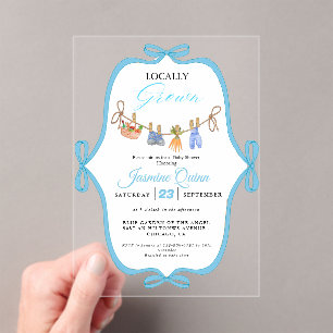 Lokaal gegroeid jongen baby shower Baby strooien Acryl Uitnodigingen