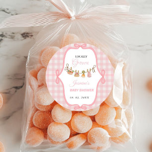 Lokaal gegroeid Roze meisjesbaby shower Baby stroo Ronde Sticker