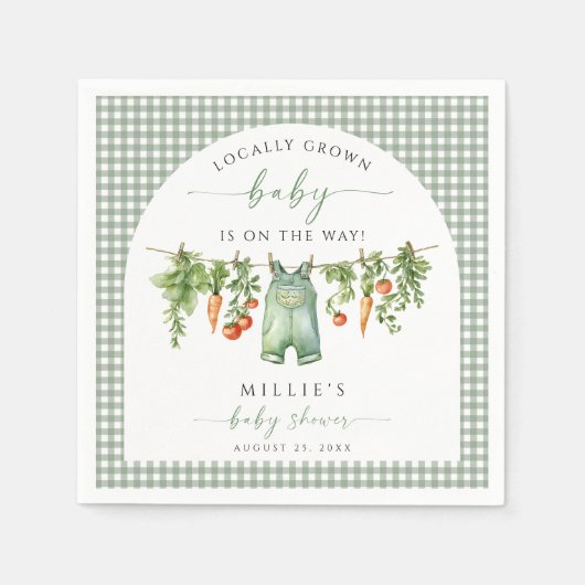 Lokaal geteeld Baby shower Papier servetten Sage G (Voorkant)