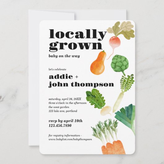 Lokaal geteeld Baby shower | Uitnodigen | Groenten Kaart (Voorkant)