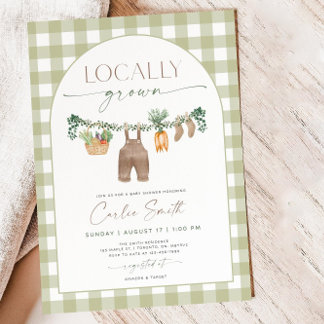 Lokaal geteeld Baby shower uitnodiging, boeren mar Kaart