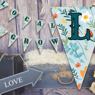 Lokaal geteeld bloemmotief blauw Baby shower Vlaggetjes