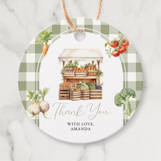 Lokaal geteeld Fresh Market Baby shower Gingham Bedankjes Labels (Voorkant)