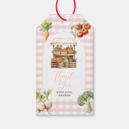 Lokaal geteeld Fresh Market Baby shower Gingham Cadeaulabel (Voorkant)