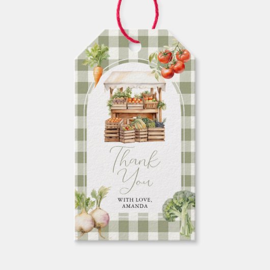 Lokaal geteeld Fresh Market Baby shower Gingham Cadeaulabel (Voorkant)