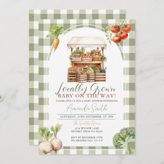Lokaal geteeld Fresh Market Baby shower Gingham Kaart (Voorkant / Achterkant)