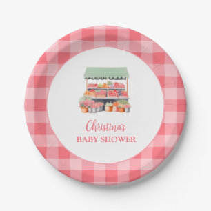 Lokaal geteeld Gingham Baby shower Papieren Bordje