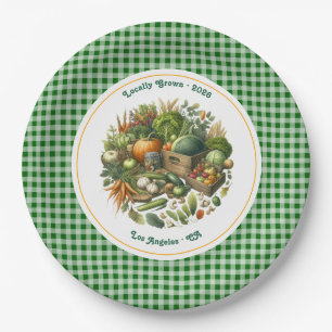 Lokaal geteeld - Gingham Market Harvest Birthday Papieren Bordje