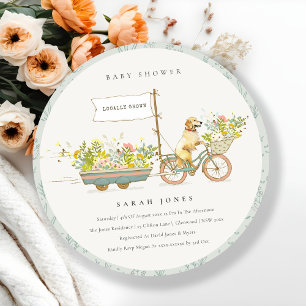 Lokaal geteeld Golden Retriever Floral Baby shower Kaart