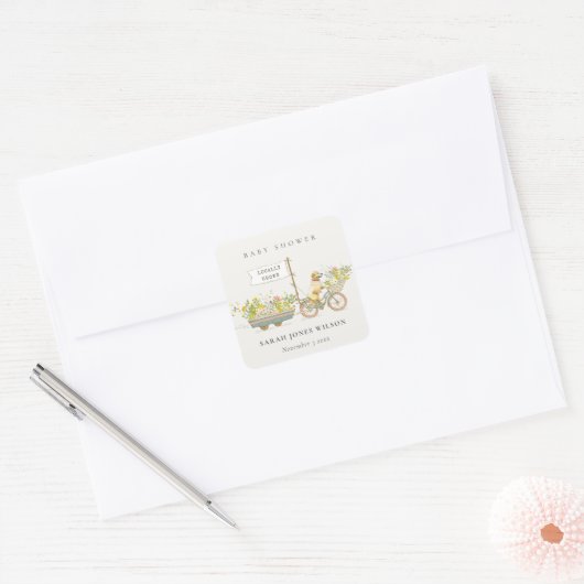 Lokaal geteeld Golden Retriever Floral Baby shower Vierkante Sticker (Envelop)