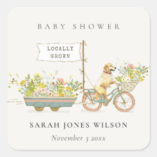 Lokaal geteeld Golden Retriever Floral Baby shower Vierkante Sticker