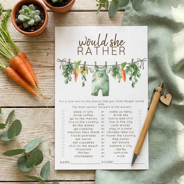 Lokaal Geteeld Would She Rather Baby Shower Spel (Creator heeft geüpload)
