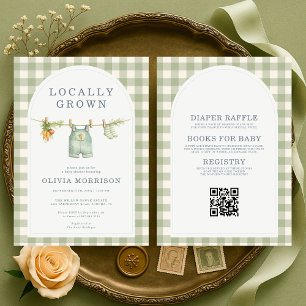 Lokaal Geteelde All-in-One Groene Gingham Baby Sho Kaart