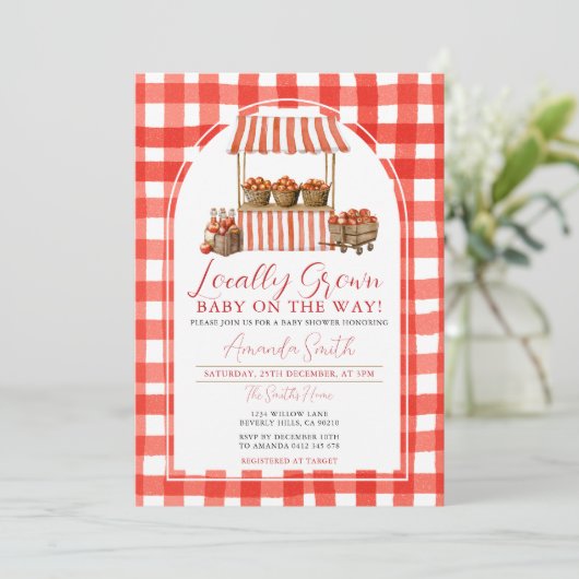 Lokaal geteelde Apple Market Baby shower Gingham Kaart (Staand voorkant)