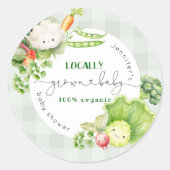 Lokaal geteelde baby Boeren markt baby shower Ronde Sticker (Voorkant)