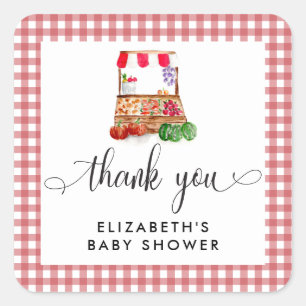 Lokaal Geteelde Baby Shower Wortels Gingham Vierkante Sticker